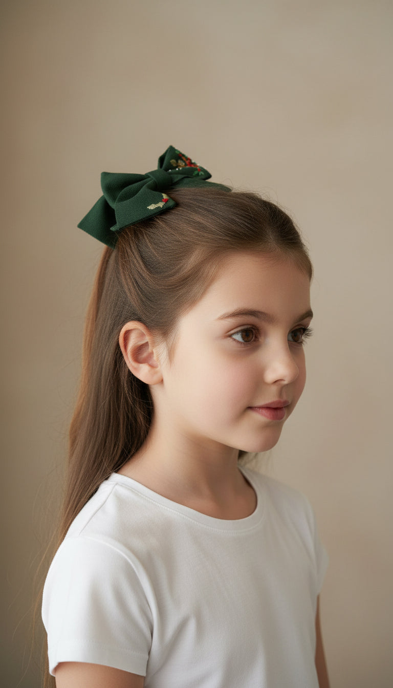 Yılbaşı Nakışlı Yeşil Küçük Fiyonk Toka