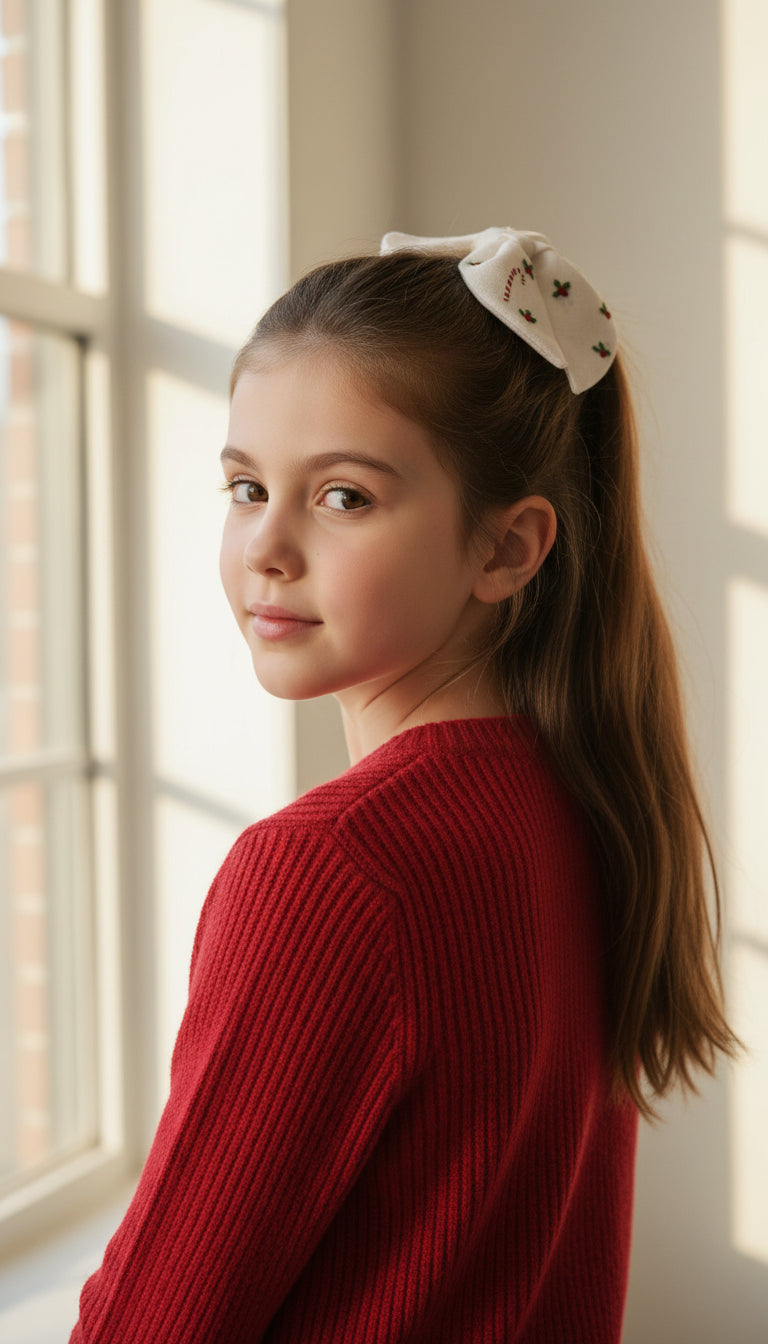 Yılbaşı Nakışlı Beyaz Fiyonk Toka