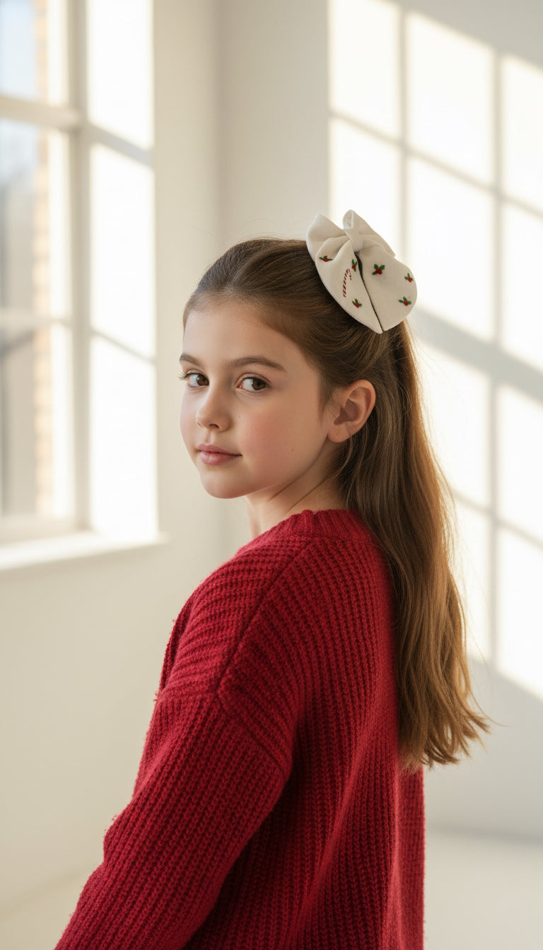 Yılbaşı Nakışlı Beyaz Fiyonk Toka