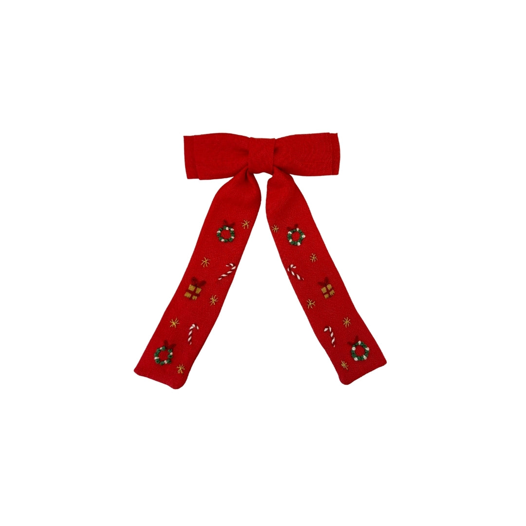 Yılbaşı Nakışlı Kırmızı Fiyonk Toka