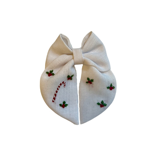 Yılbaşı Nakışlı Beyaz Fiyonk Toka