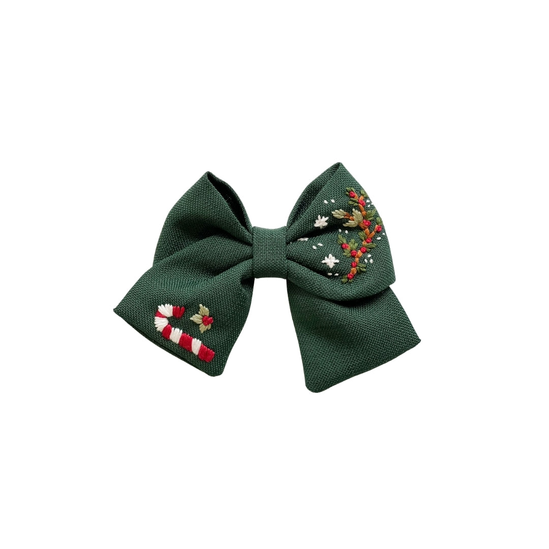 Yılbaşı Nakışlı Yeşil Küçük Fiyonk Toka