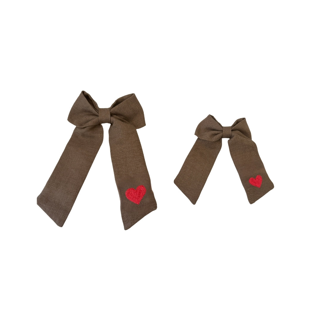 Kalp Nakışlı Kahverengi Anne-Kız Tokası