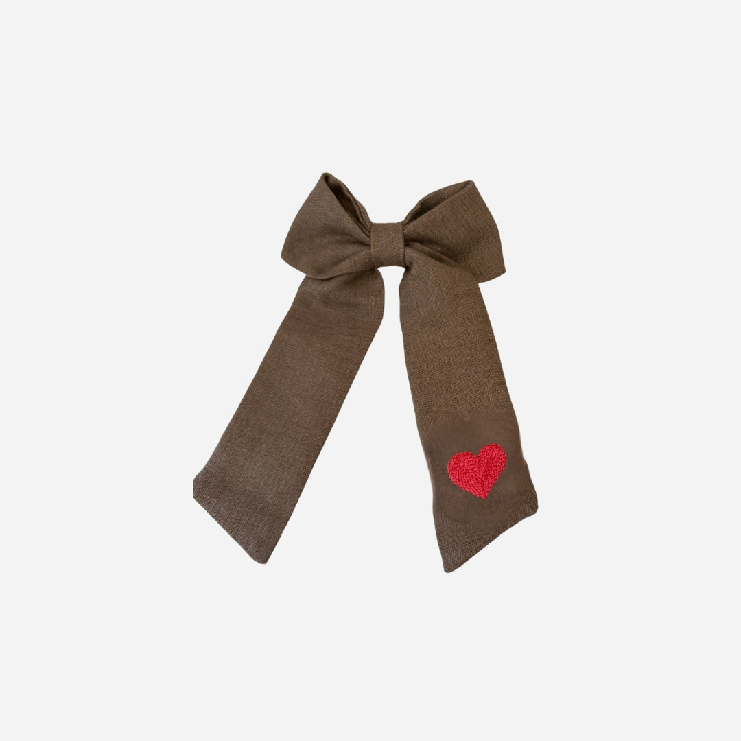 Kalp Nakışlı Kahverengi Anne-Kız Tokası