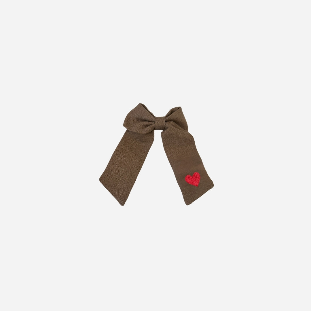 Kalp Nakışlı Kahverengi Anne-Kız Tokası