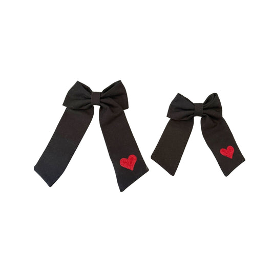 Kalp Nakışlı Siyah Anne-Kız Tokası