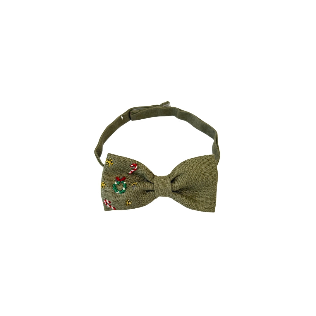 Yılbaşı Nakışlı Yeşil Çocuk Papyonu