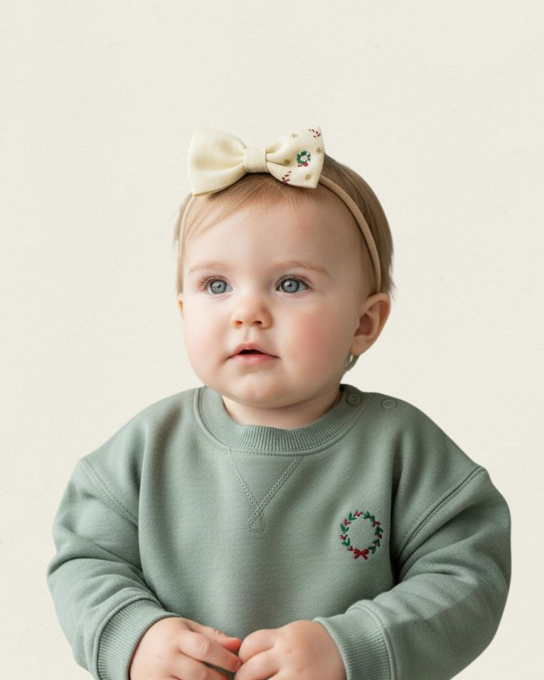 Yılbaşı Nakışlı Bej Bebek Bandı