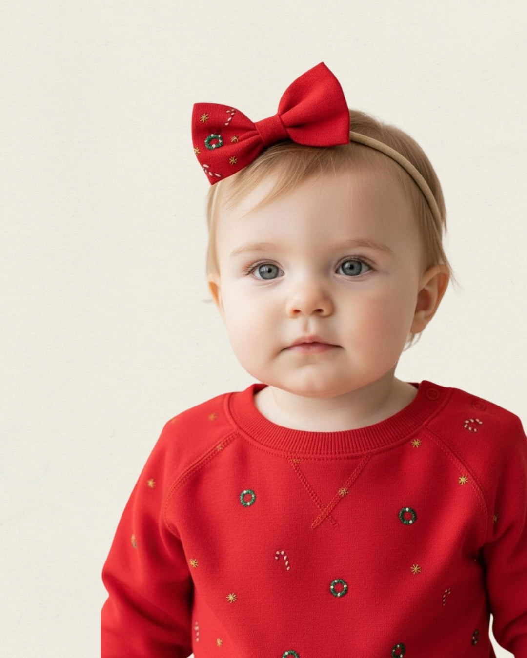 Yılbaşı Nakışlı Kırmızı Bebek Bandı