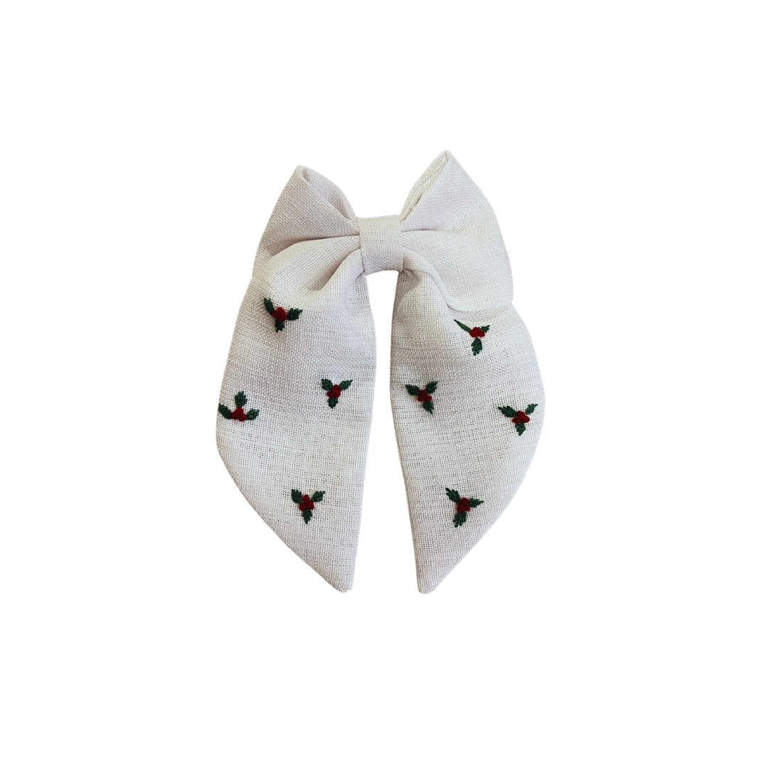 Yılbaşı Nakışlı Beyaz Fiyonk Toka